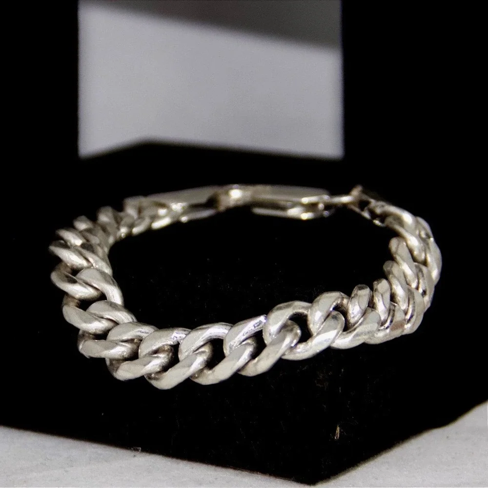 VTG HEAVY Sterling Silver Curb Link Bracelet 8.8mm 33g 925 Mens Jewelry 8.25in